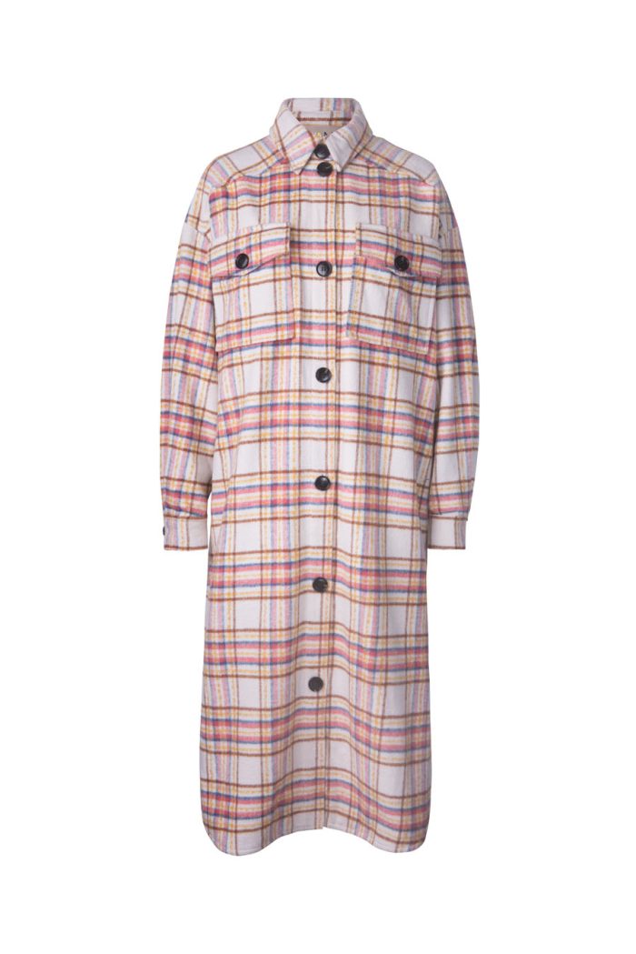 Check wool long coat