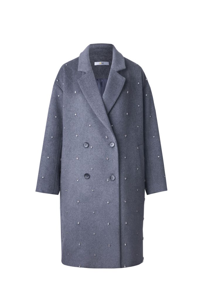 Rhinestone wool coats long